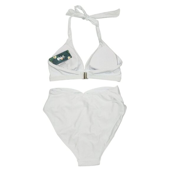 Two-Piece White High-Waisted Bikini Set Halter Tie Top  Back  Womens Size M - Picture 2 of 8